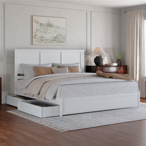 AFI Felicity King Platform Bed with Panel Footboard and Storage Drawers - White