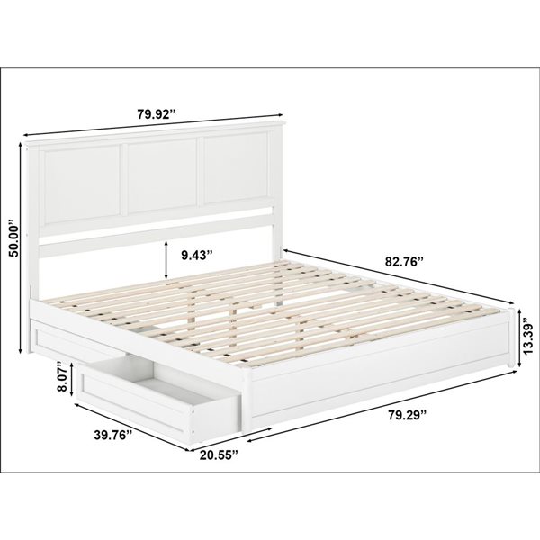 AFI Felicity King Platform Bed with Panel Footboard and Storage Drawers - White