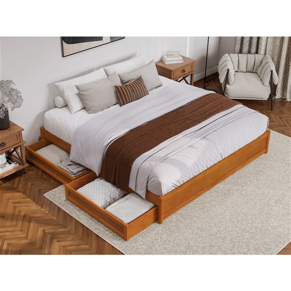 AFI Barcelona King Panel Platform Bed with Storage Drawers - Light Toffee