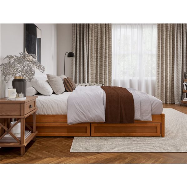 AFI Barcelona King Panel Platform Bed with Storage Drawers - Light Toffee