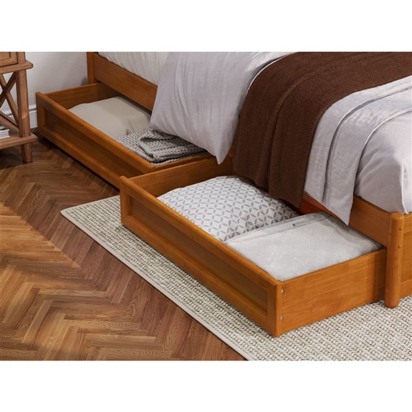 AFI Barcelona King Panel Platform Bed with Storage Drawers - Light Toffee