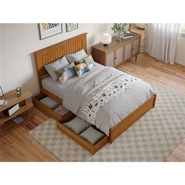 AFI Malta Full Platform Bed with Panel Footboard and Storage Drawers - Light Toffee