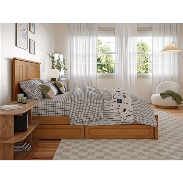 AFI Malta Full Platform Bed with Panel Footboard and Storage Drawers - Light Toffee