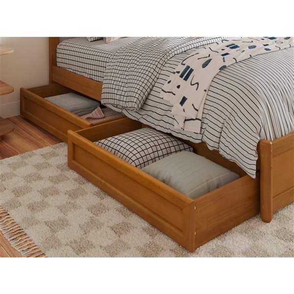 AFI Malta Full Platform Bed with Panel Footboard and Storage Drawers - Light Toffee