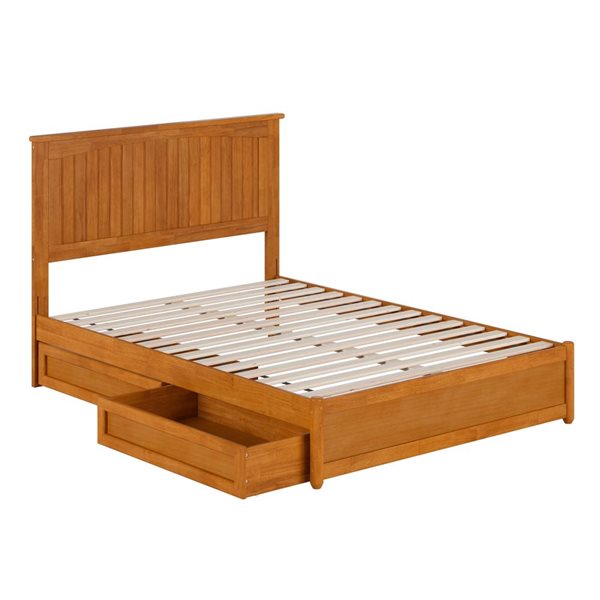 AFI Malta Full Platform Bed with Panel Footboard and Storage Drawers - Light Toffee