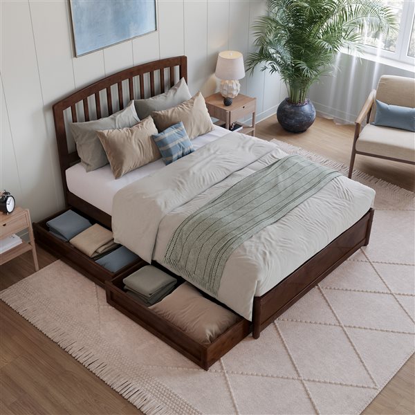AFI Lucia Full Platform Bed with Panel Footboard and Storage Drawers - Walnut