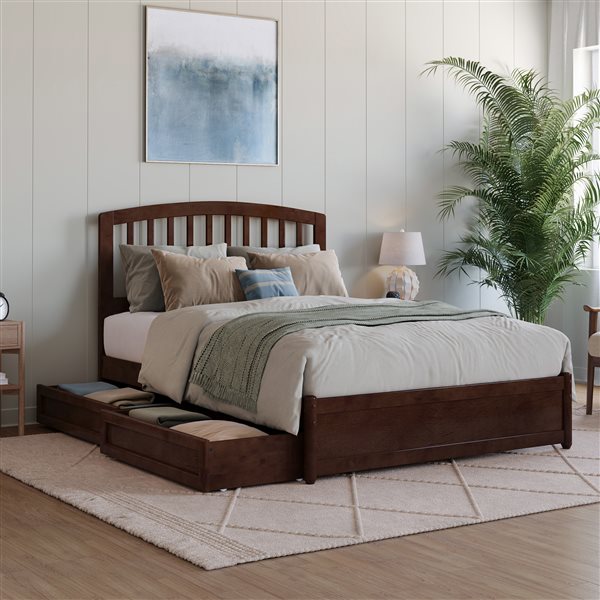 AFI Lucia Full Platform Bed with Panel Footboard and Storage Drawers - Walnut