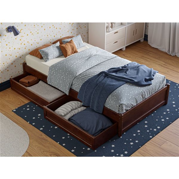 AFI Barcelona Twin Panel Platform Bed with Storage Drawers - Walnut