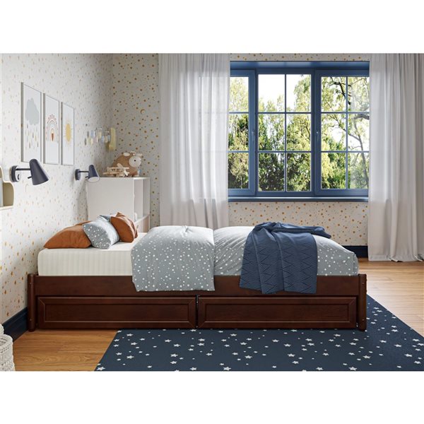 AFI Barcelona Twin Panel Platform Bed with Storage Drawers - Walnut