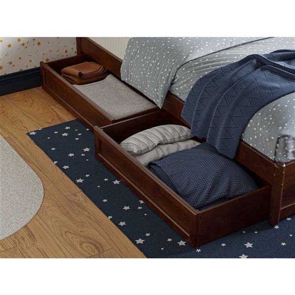AFI Barcelona Twin Panel Platform Bed with Storage Drawers - Walnut