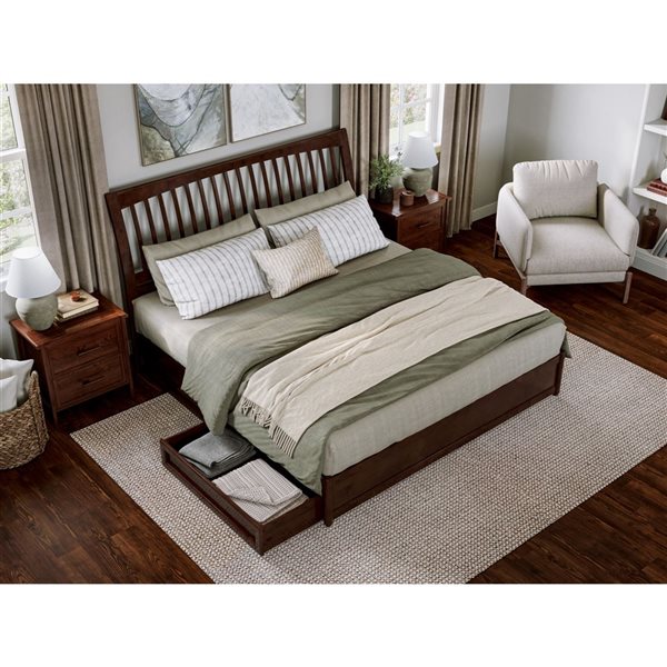 AFI Roslyn King Platform Bed with Panel Footboard and Storage Drawers - Walnut