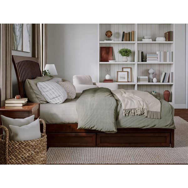 AFI Roslyn King Platform Bed with Panel Footboard and Storage Drawers - Walnut