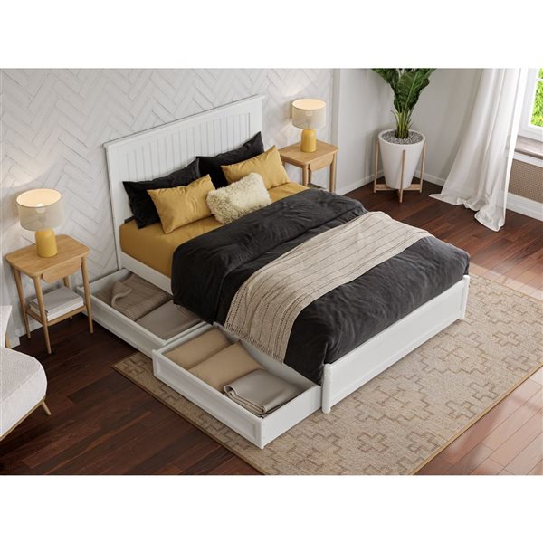 AFI Malta Full Platform Bed with Panel Footboard and Storage Drawers - White
