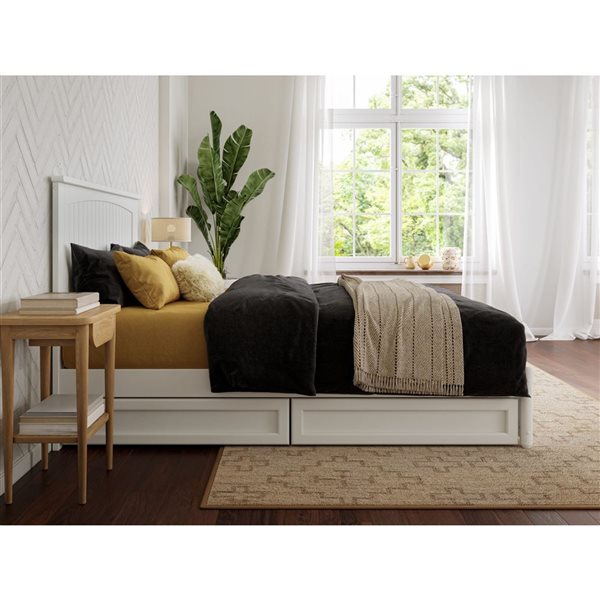 AFI Malta Full Platform Bed with Panel Footboard and Storage Drawers - White