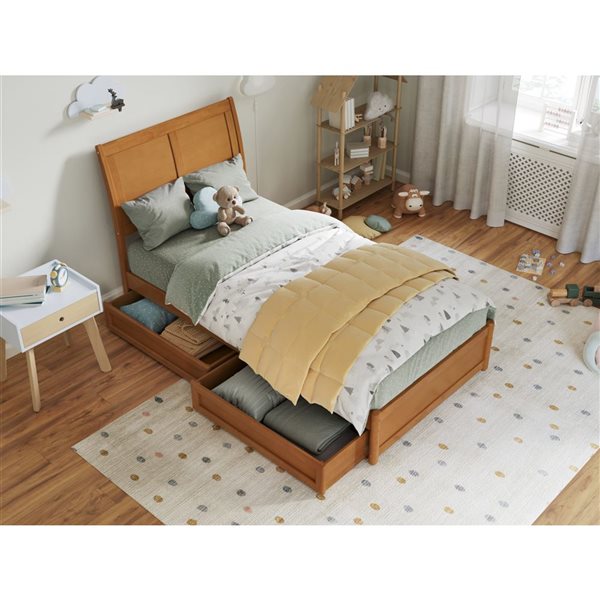 AFI Andorra Twin Platform Bed with Panel Footboard and Storage Drawers - Light Toffee