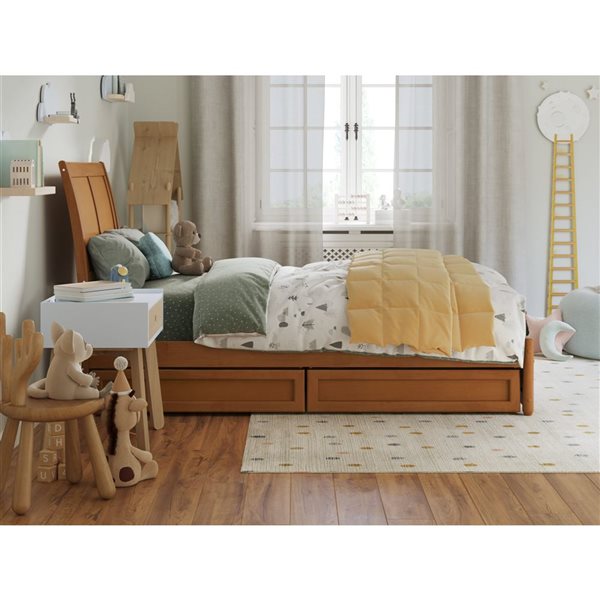 AFI Andorra Twin Platform Bed with Panel Footboard and Storage Drawers - Light Toffee