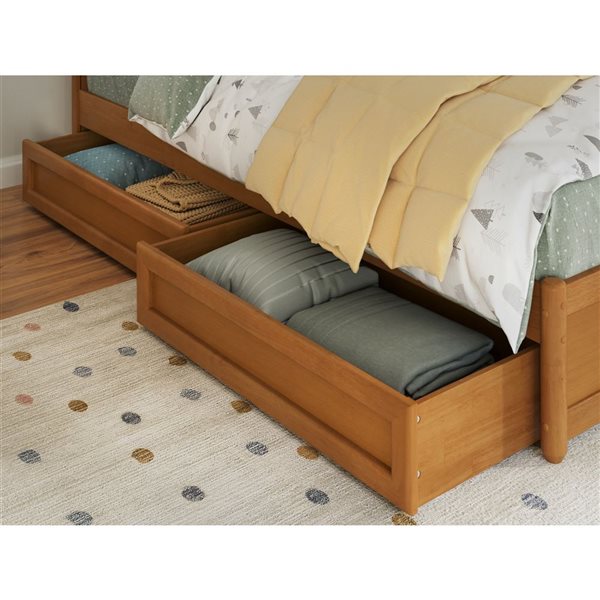AFI Andorra Twin Platform Bed with Panel Footboard and Storage Drawers - Light Toffee