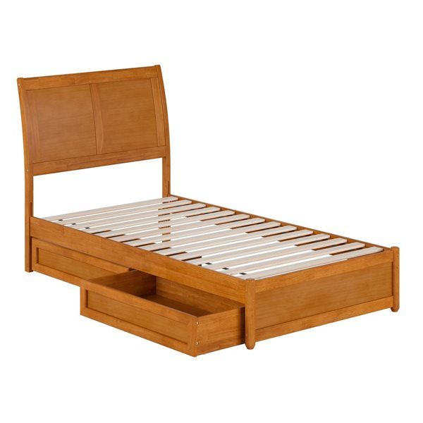 AFI Andorra Twin Platform Bed with Panel Footboard and Storage Drawers - Light Toffee