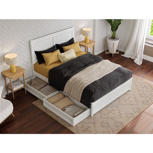 AFI Clayton Full Platform Bed with Panel Footboard and Storage Drawers - White