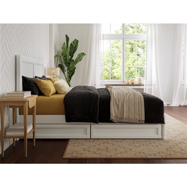 AFI Clayton Full Platform Bed with Panel Footboard and Storage Drawers - White