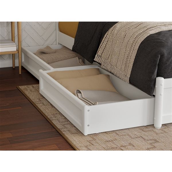 AFI Clayton Full Platform Bed with Panel Footboard and Storage Drawers - White
