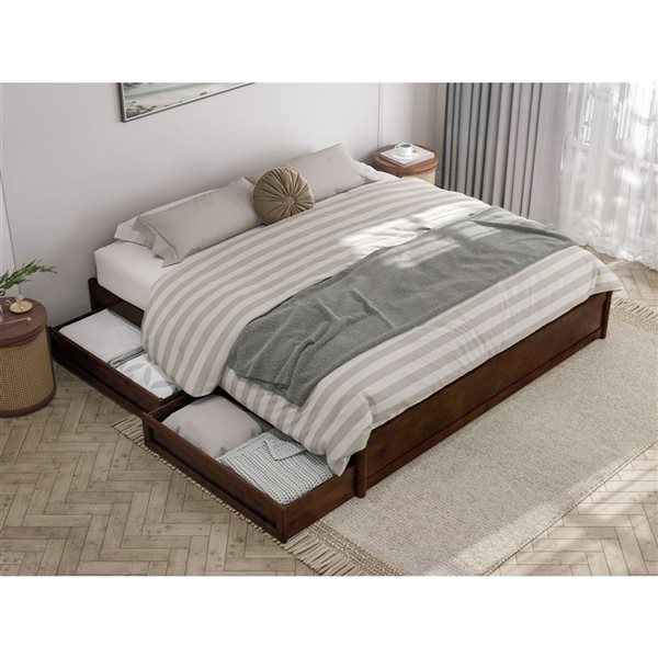 AFI Barcelona King Panel Platform Bed with Storage Drawers - Walnut