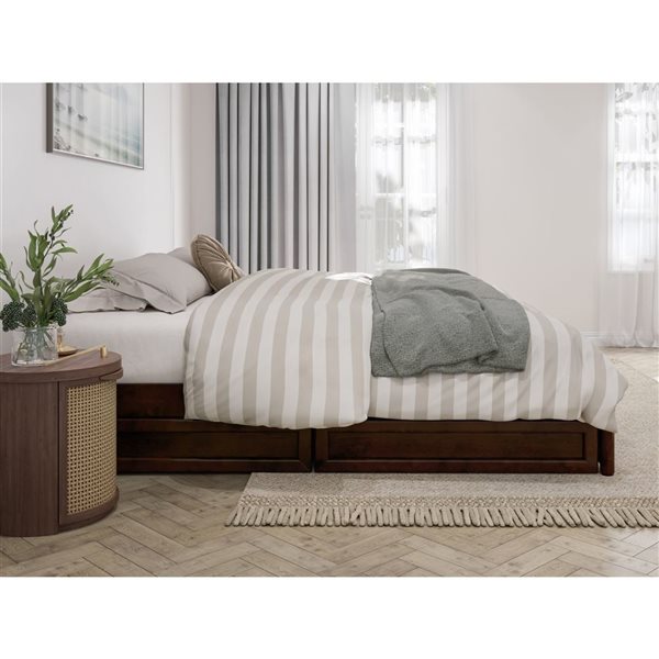 AFI Barcelona King Panel Platform Bed with Storage Drawers - Walnut