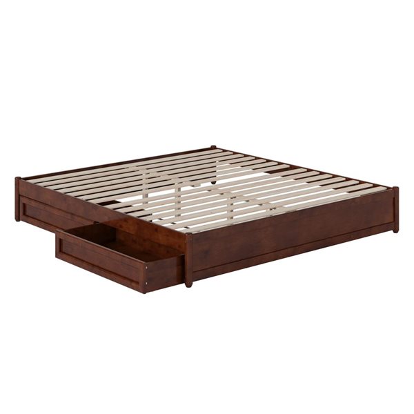 AFI Barcelona King Panel Platform Bed with Storage Drawers - Walnut