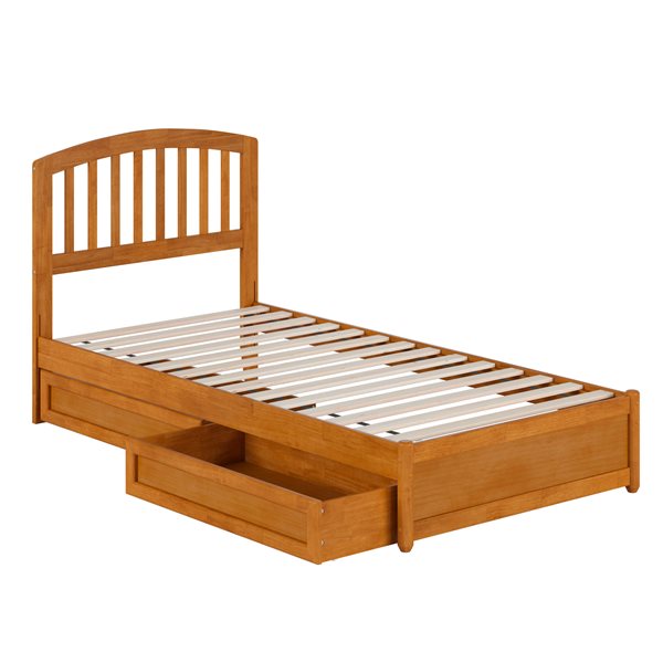 AFI Lucia Twin XL Platform Bed with Panel Footboard and Storage Drawers - Light Toffee