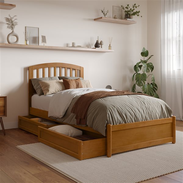 AFI Lucia Twin XL Platform Bed with Panel Footboard and Storage Drawers - Light Toffee