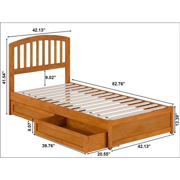 AFI Lucia Twin XL Platform Bed with Panel Footboard and Storage Drawers - Light Toffee
