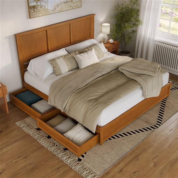 AFI Felicity King Platform Bed with Panel Footboard and Storage Drawers - Light Toffee