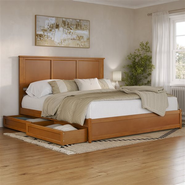 AFI Felicity King Platform Bed with Panel Footboard and Storage Drawers - Light Toffee