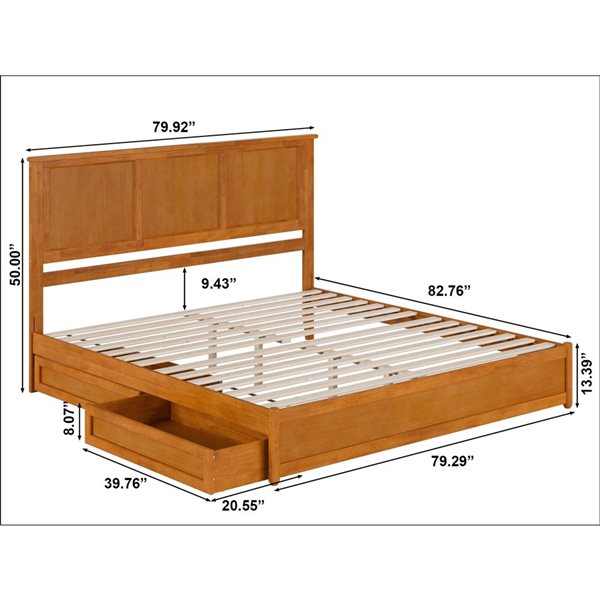 AFI Felicity King Platform Bed with Panel Footboard and Storage Drawers - Light Toffee