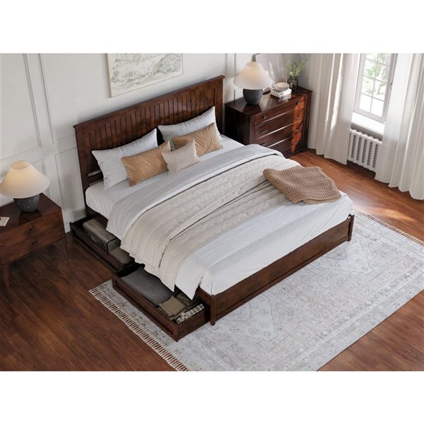 AFI Malta King Platform Bed with Panel Footboard and Storage Drawers - Walnut