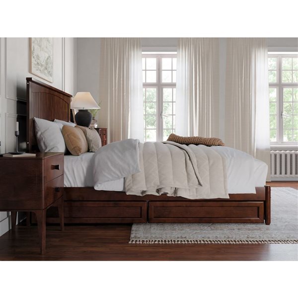 AFI Malta King Platform Bed with Panel Footboard and Storage Drawers - Walnut