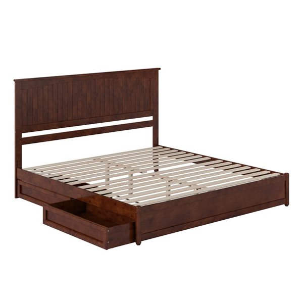 AFI Malta King Platform Bed with Panel Footboard and Storage Drawers - Walnut