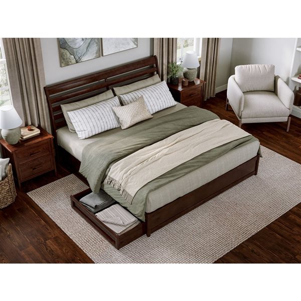 AFI Emelie King Platform Bed with Panel Footboard and Storage Drawers - Walnut