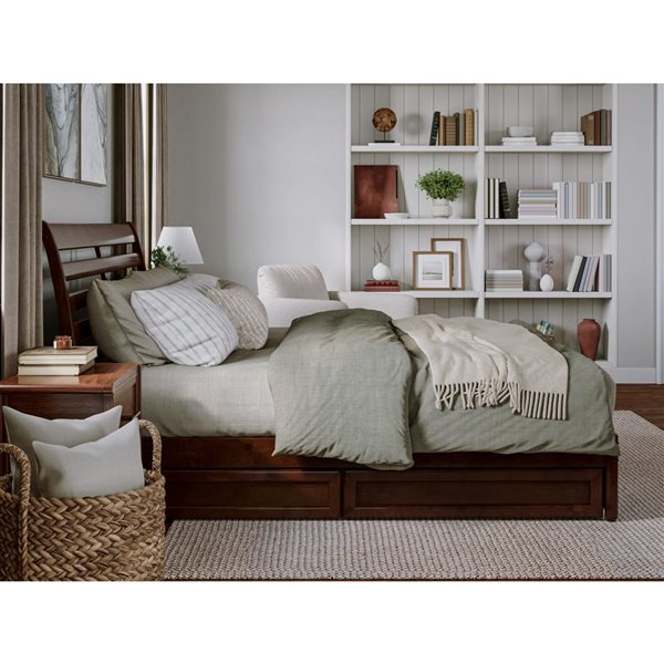 AFI Emelie King Platform Bed with Panel Footboard and Storage Drawers - Walnut