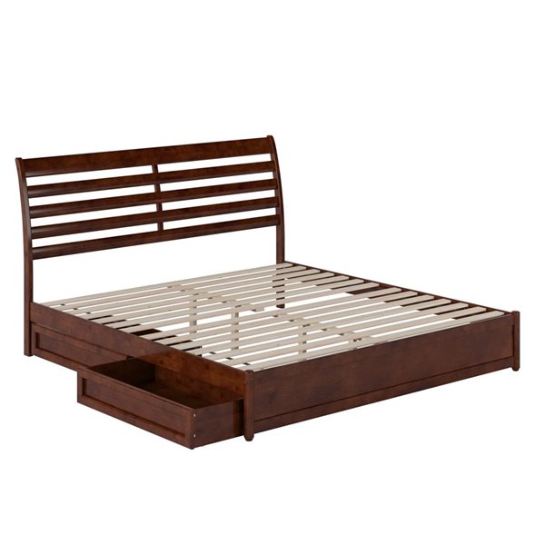 AFI Emelie King Platform Bed with Panel Footboard and Storage Drawers - Walnut