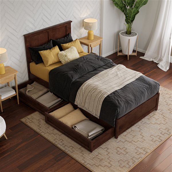 AFI Felicity Twin XL Platform Bed with Panel Footboard and Storage Drawers - Walnut