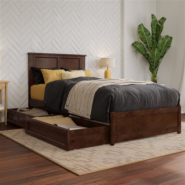 AFI Felicity Twin XL Platform Bed with Panel Footboard and Storage Drawers - Walnut