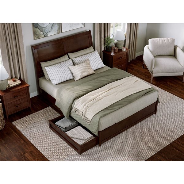 AFI Andorra Queen Platform Bed with Panel Footboard and Storage Drawers - Walnut