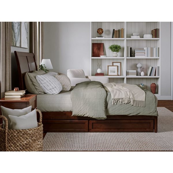 AFI Andorra Queen Platform Bed with Panel Footboard and Storage Drawers - Walnut
