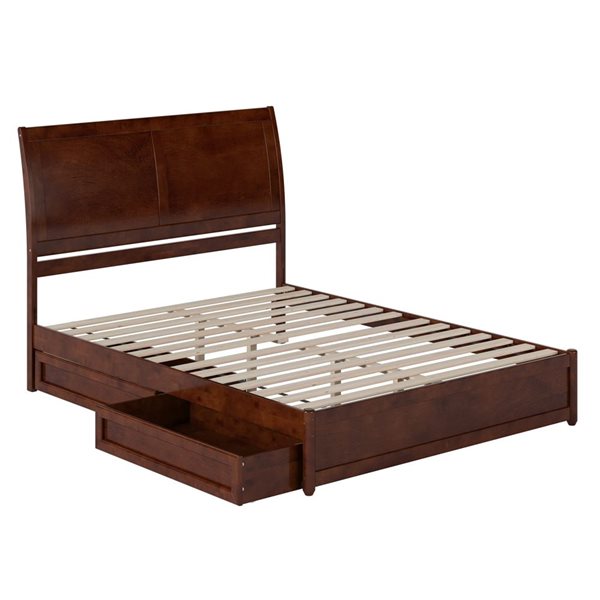AFI Andorra Queen Platform Bed with Panel Footboard and Storage Drawers - Walnut