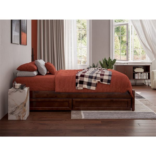 AFI Barcelona Full Panel Platform Bed with Storage Drawers - Walnut