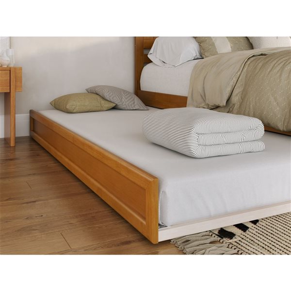 AFI Malta Queen Platform Bed with Panel Footboard and Twin XL Trundle in Light Toffee
