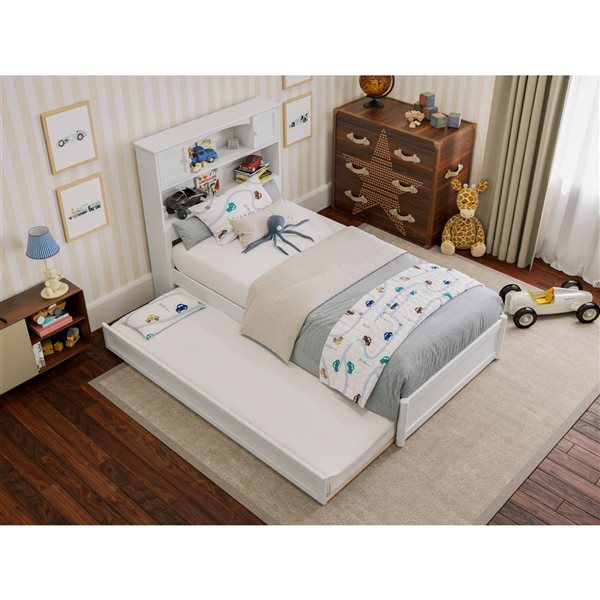 AFI Hadley Twin Platform Bed with Panel Footboard and Twin Trundle in White