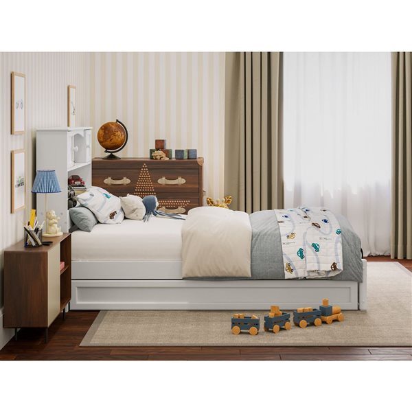 AFI Hadley Twin Platform Bed with Panel Footboard and Twin Trundle in White