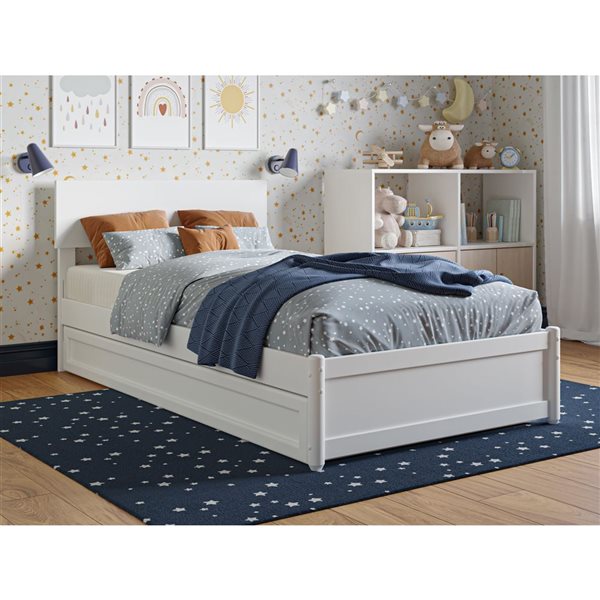AFI Wesley Twin Platform Bed with Panel Footboard and Twin Trundle in White